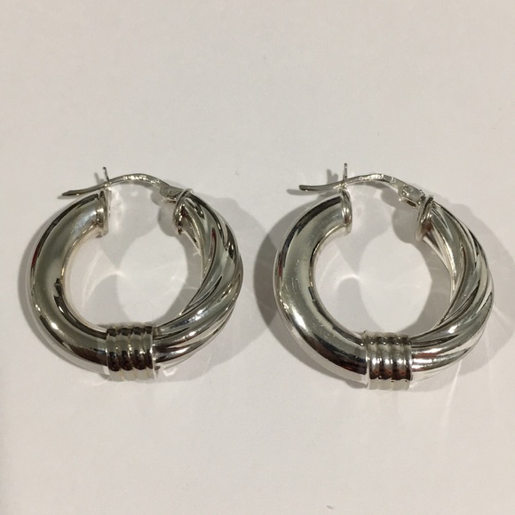 Sterling Silver Women's Twisted Hoop Earrings - Picture 2 of 4